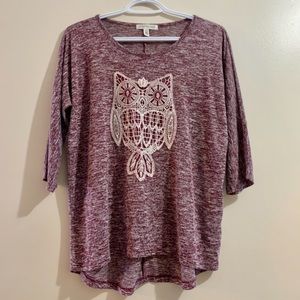 3/4 Length Burgundy Owl Top
